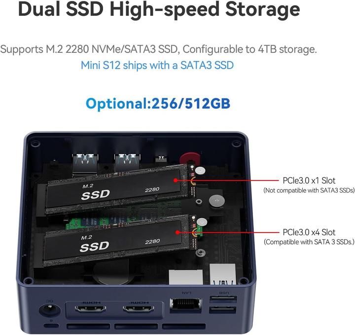 Produktbild Beelink Mini PC Mini S12 mit Intel N95 Prozessor, 12G DDR4 RAM