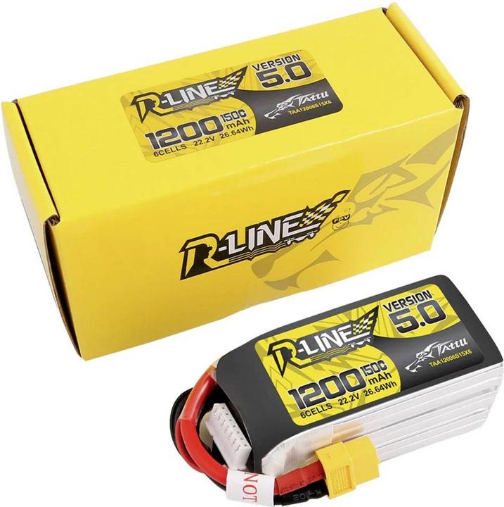 Actual product image Tattu R-Line 5.0 1200mAh 22.2V 150C 6S1P XT60 Battery (22.20 V, 1200 mAh)