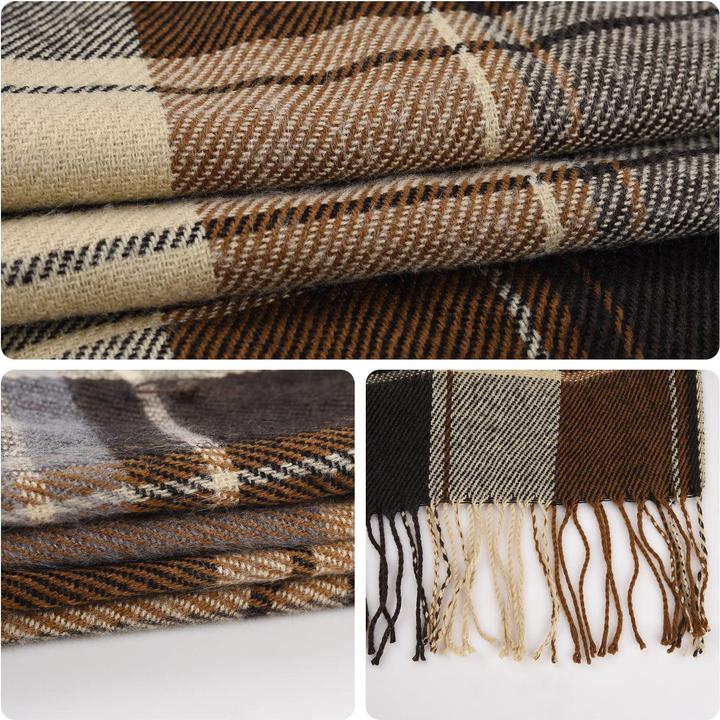 Immagine prodotto Only-Bags.Store Sciarpa triangolare a quadri, sciarpa pashmina, sciarpa morbida con nappe, sciarpa a portafoglio