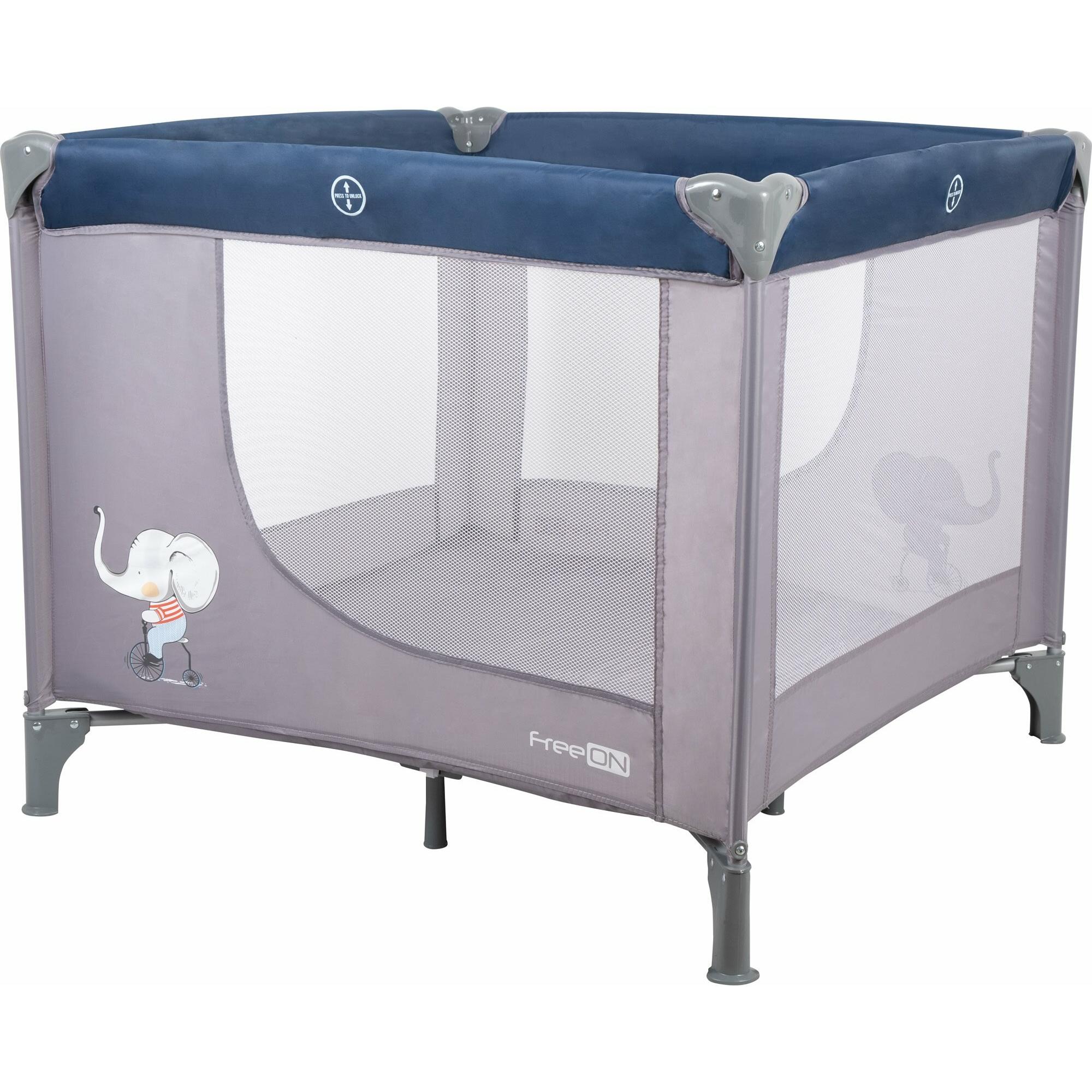 FreeON, Laufgitter, Baby Laufstall Elefant, grau,blau
