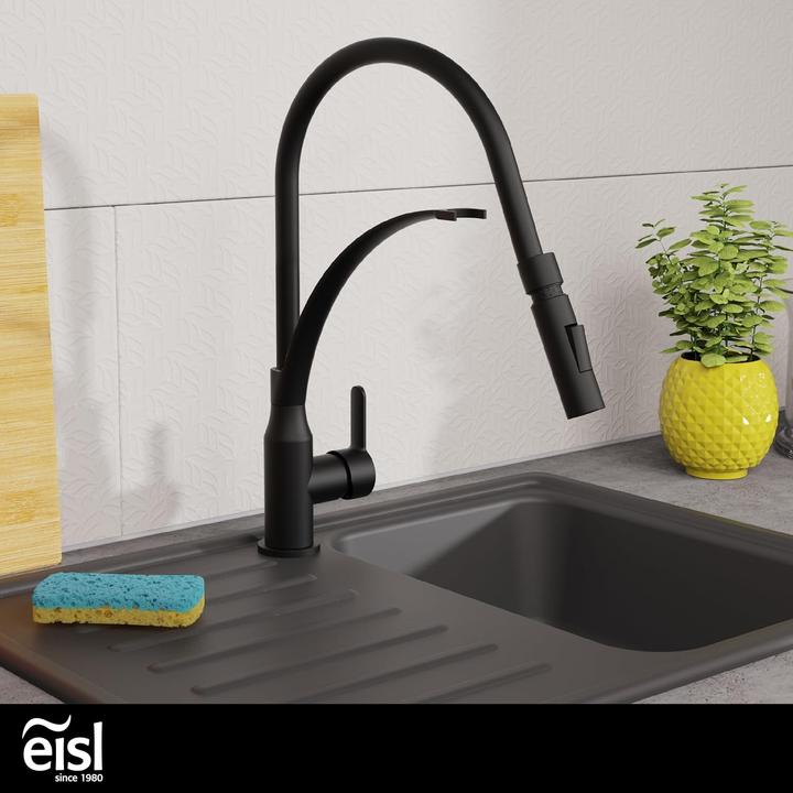 Actual product image Eisl Kitchen tap CARNEO Sink mixer Black matt Black Spray Pull-out Swivelling NI183CARB