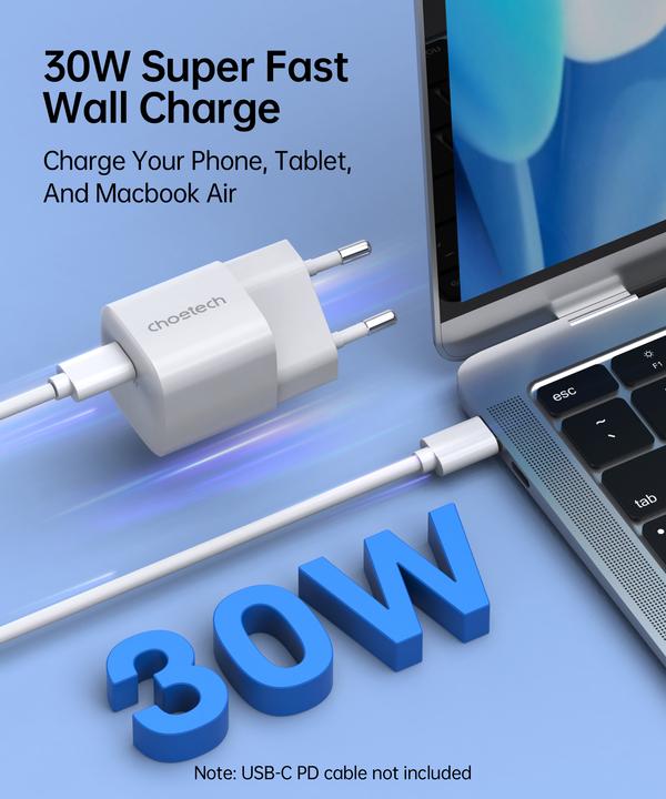 Produktbild Choetech Wall charger PD5007 30W (white) (30 W, 2 Ports)
