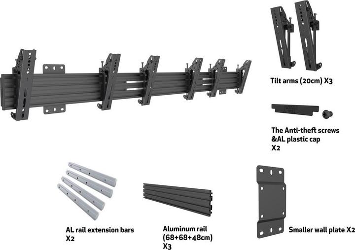 Actual product image Multibrackets Triple mount 3 x 27"-32", VESA 100x100 - (Wall, 60 kg, 27" - 32")