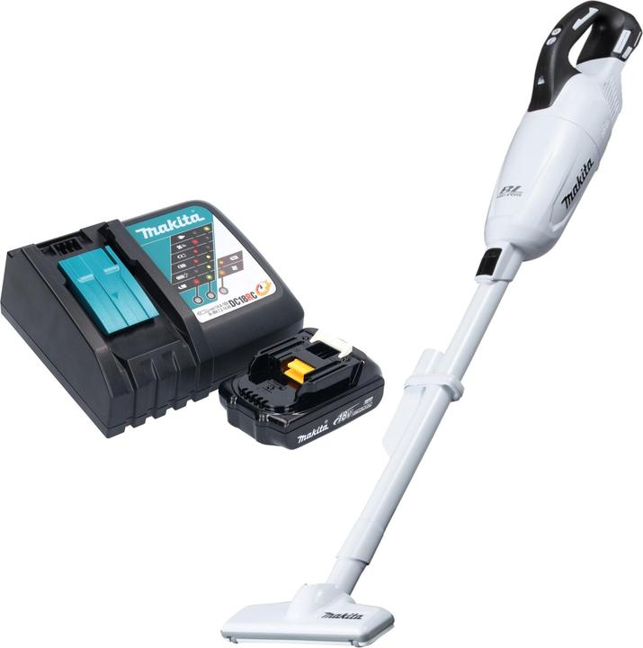 Makita DCL 281 FRY1W Akku Staubsauger 18 V weiss Brushless + 1x Akku 1,5 Ah + Ladegerät