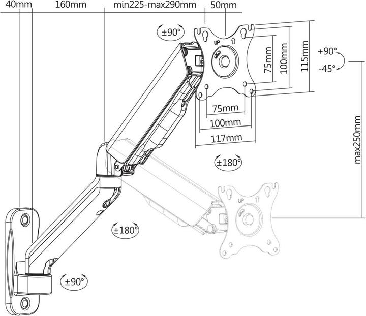 Produktbild Deltaco ARM-0360 (Wand, 32", 9 kg)