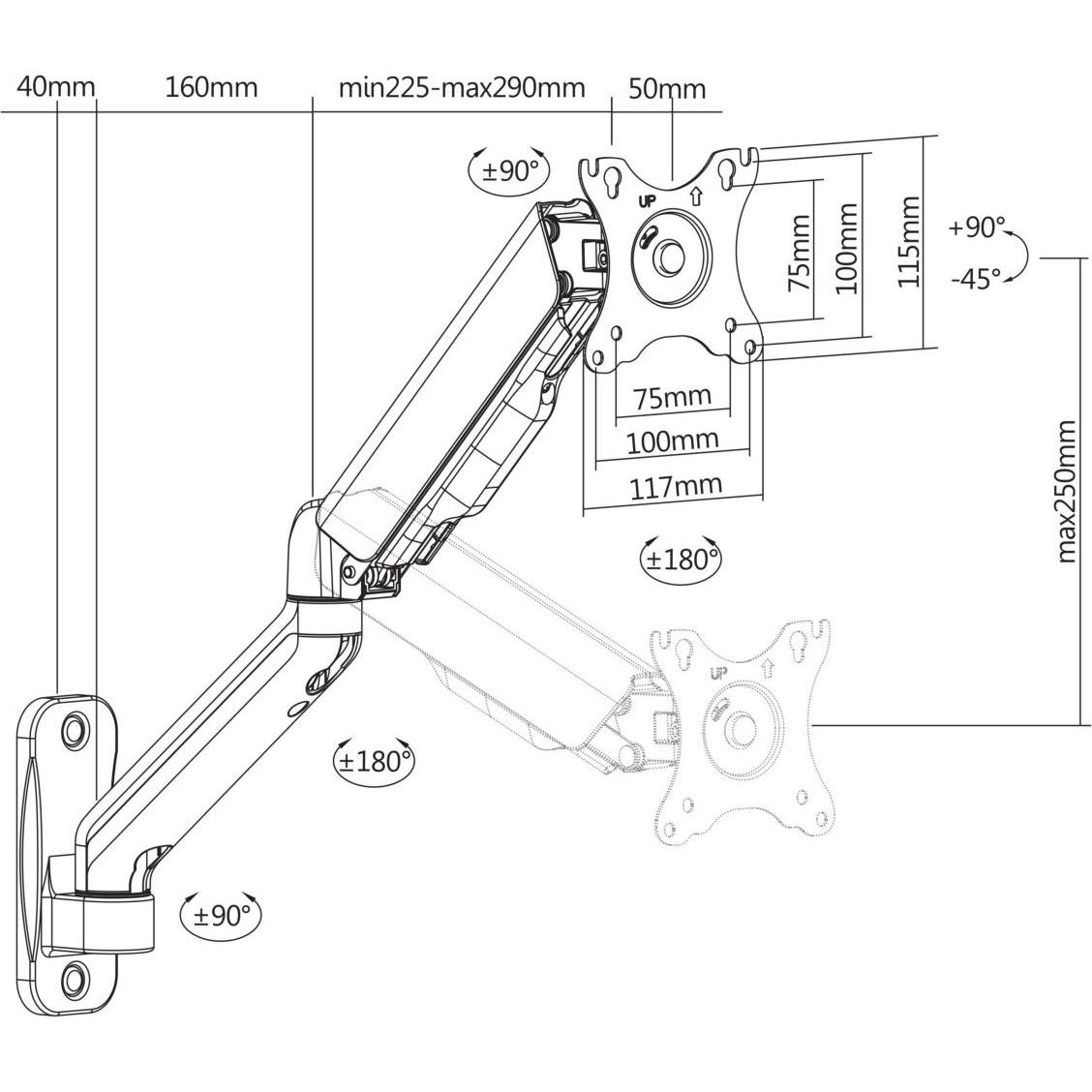 Thumbnail - Deltaco ARM-0360 (Wand, 32"), Monitor Halterung, Schwarz