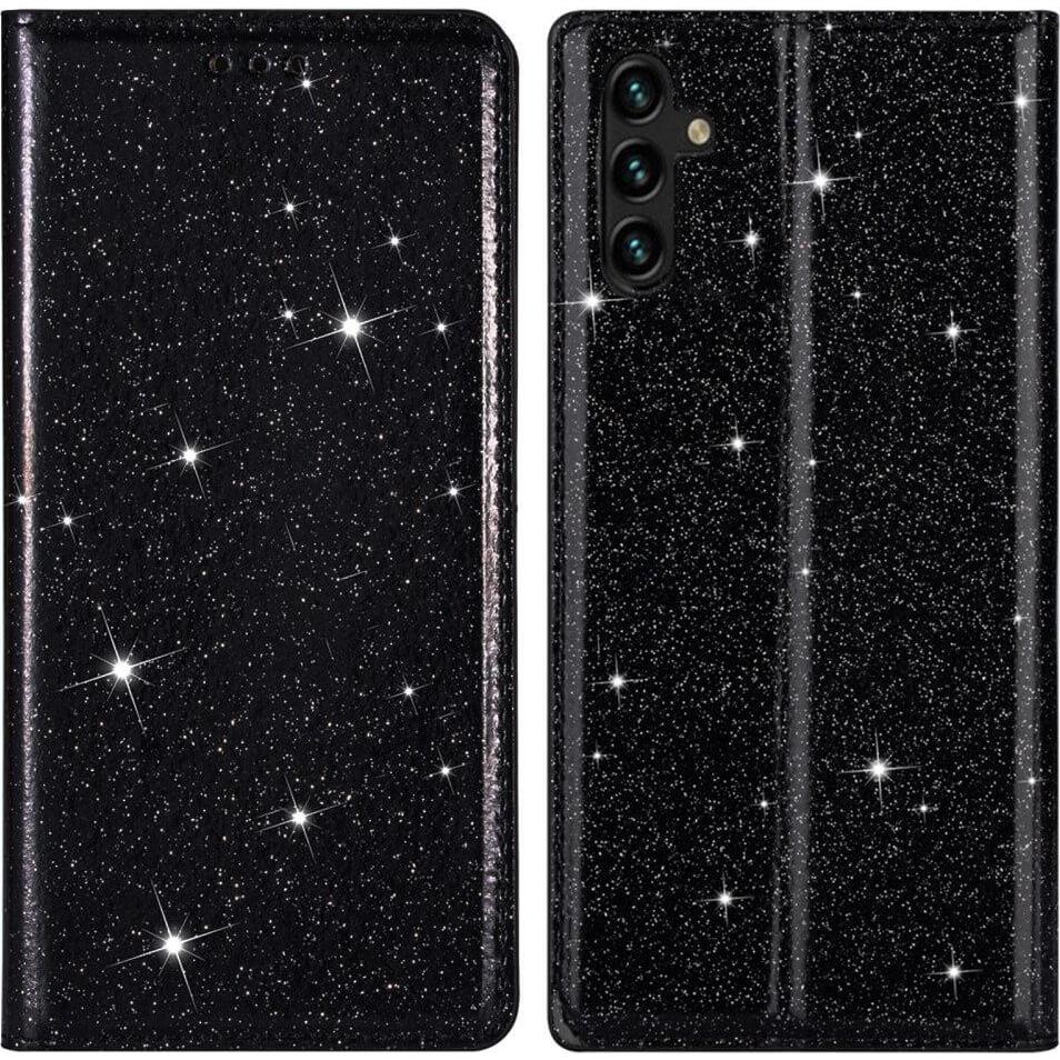 Cover-Discount Galaxy A14 - Flip Case Glitter schwarz (Samsung Galaxy A14), Smartphone Hülle, Schwarz