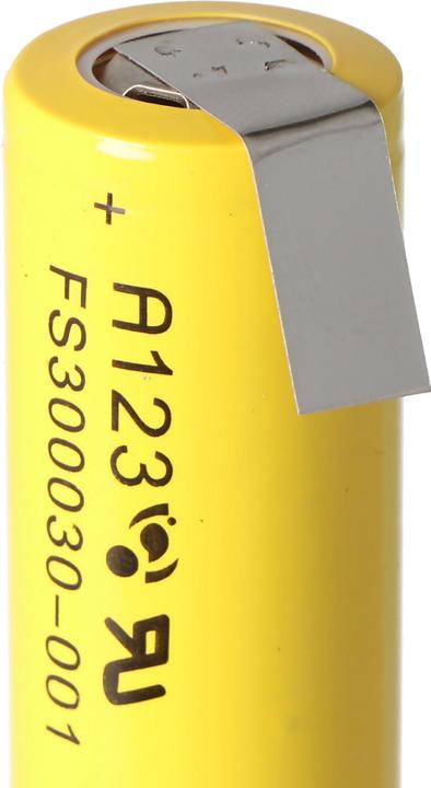 Produktbild A123 Systems A123 APR18650M-A1 1100mAh 3,3V LiFePo4 Akku mit Lötfahne Z-Form 64,95x18,2mm (18650, 1100 mAh)