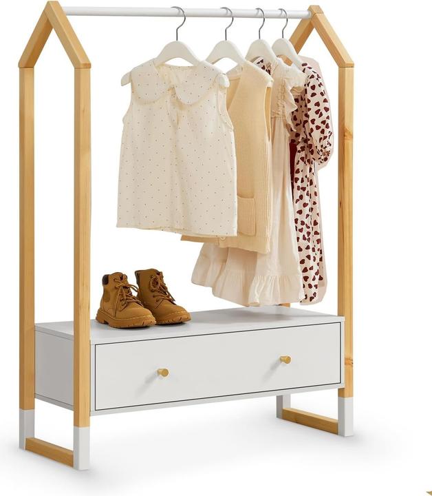 Juskys Kinder Kleiderständer Filla mit Schublade und Stange