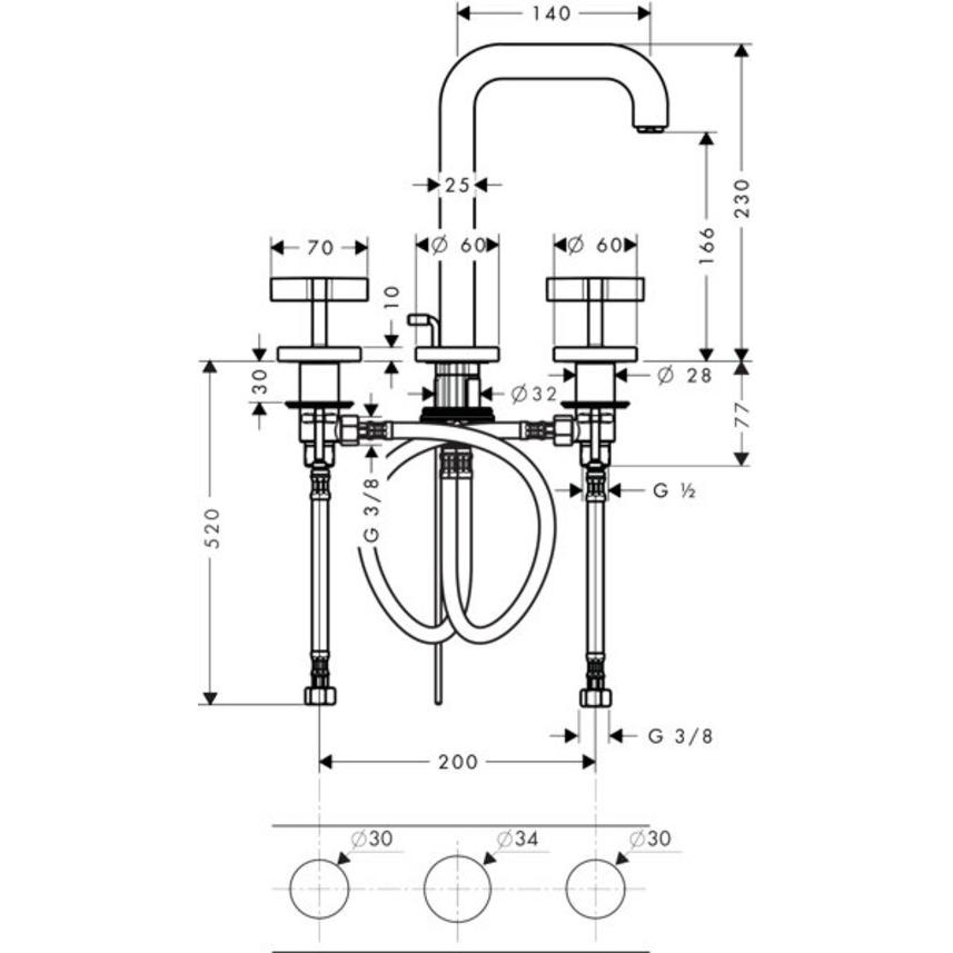 Thumbnail - hansgrohe, Badarmatur, 3-L Waschtischarmatur 170 AXOR CITTERIO DN 15 m Kreuzgr u Ros. m Al 140mm bru bl