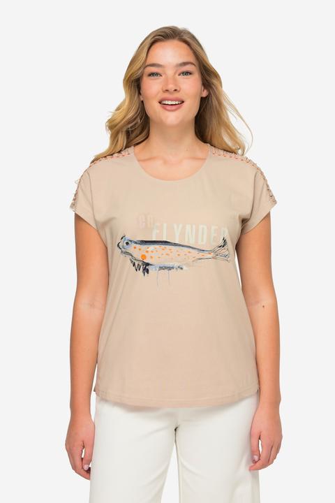 Actual product image Laurasøn Fish Print T-Shirt Shoulder Band Crew Neck OEKO-TEX (L)