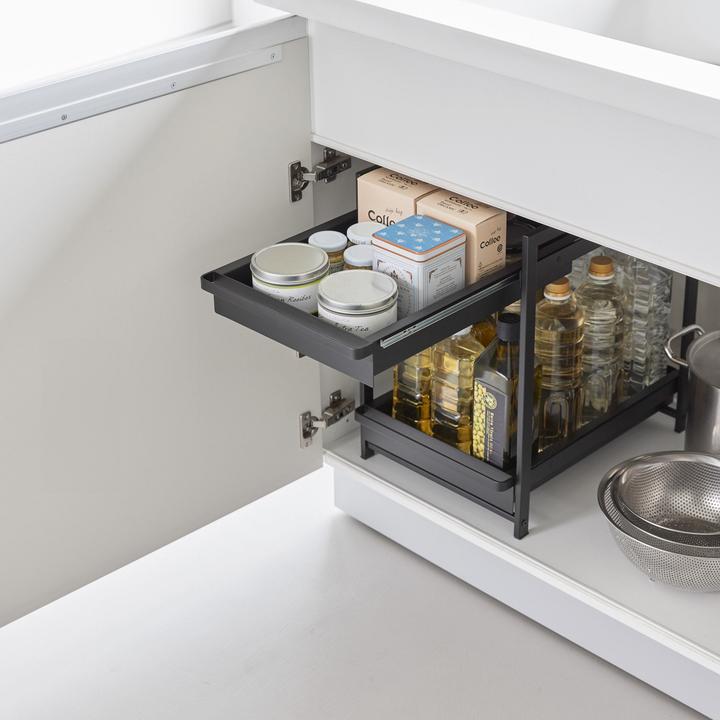 Actual product image Yamazaki 2-tier sink unit shelf with sliding shelves TOWER (68.50 x 30.40 x 45.30 cm)