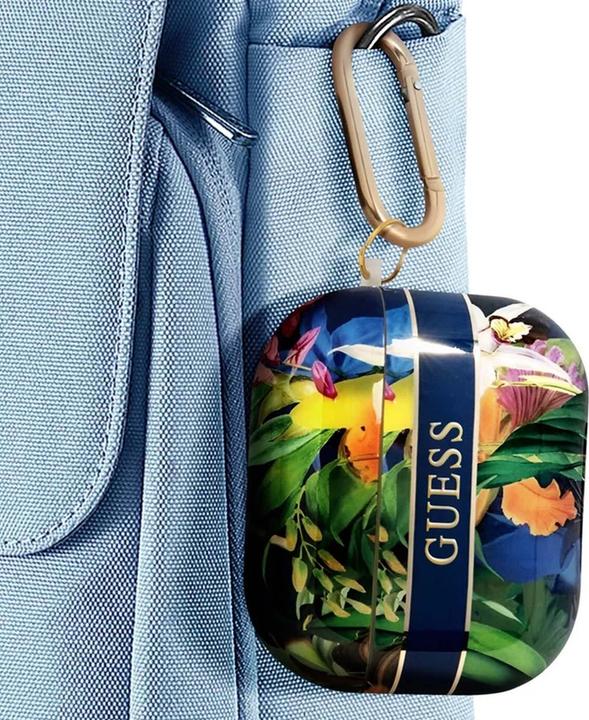 Actual product image Guess GUAPHHFLB AirPods Pro cover niebieski/blue Flower Strap Collection (Headphone sleeve)