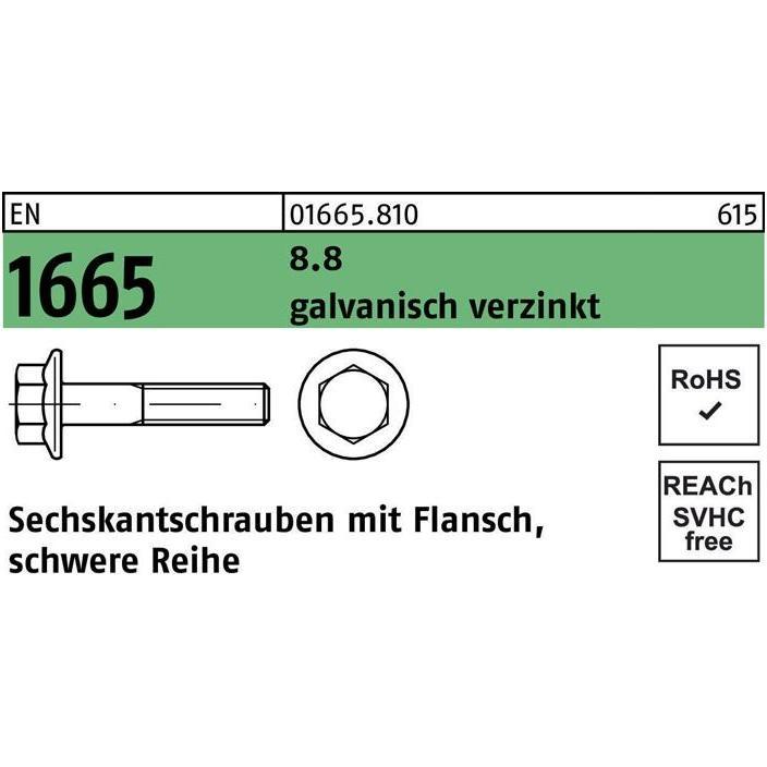 Reyher, Schrauben, Sechskantschraube EN 1665 m.Flansch M 8 x 30 8.8 galvanisch verzinkt (200 Schrauben pro Stück)
