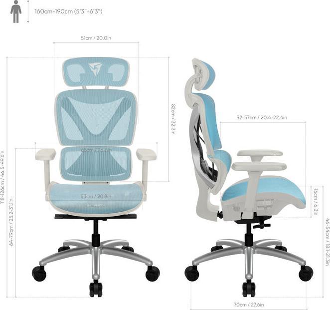 Produktbild Thunder X3 ThunderX3 XTC Ergonomischer Bürostuhl - weiss/blau