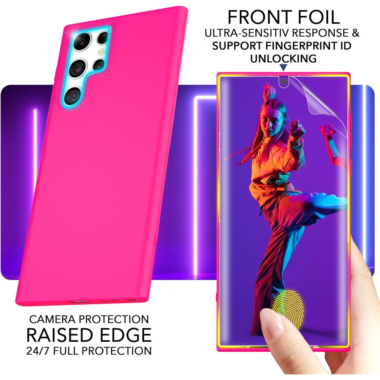 Thumbnail - Nalia Neon Silikon Hülle mit 2x Displayschutz (Samsung Galaxy S23 Ultra), Smartphone Hülle, Pink