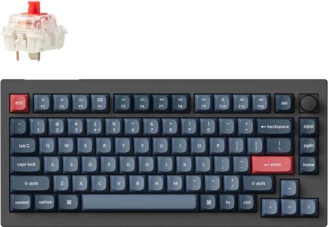 Productafbeelding Keychron V1 Max Swappable RGB Backlight Red Switch ISO Layout Italian - Black - Knob Version (PBT Caps) (IT, Bedraad)