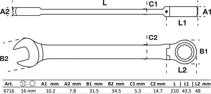 Actual product image BGS Ratchet Combination Wrench adjustable 16 mm (16 mm)