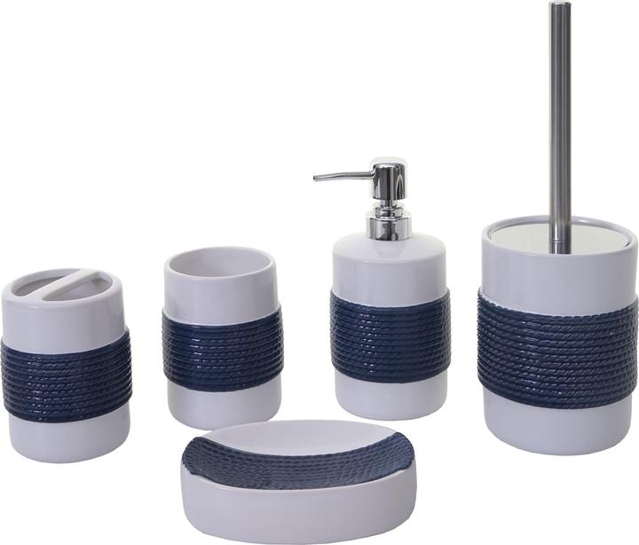 Produktbild Swisshandel24 5-teiliges Badset, WC-Garnitur Badezimmerset Badaccessoires, Keramik - blau/weiss