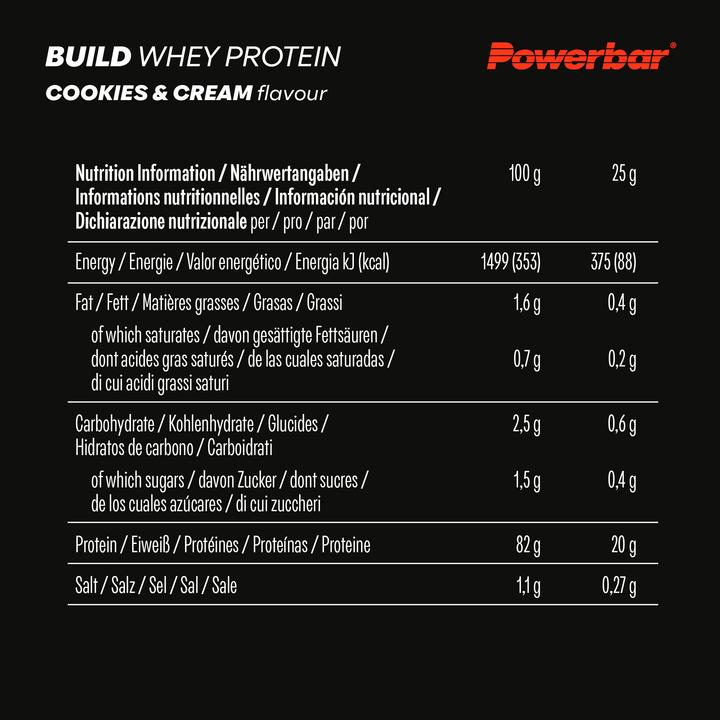 Nährwerte und Zutaten Powerbar BlackLine Build Whey Protein (Keks und Sahne, 1 x, 600 g)