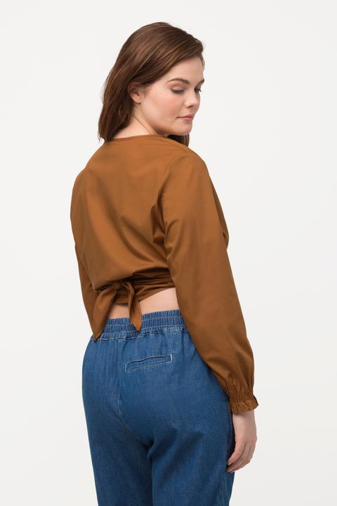 Immagine prodotto Ulla Popken Blusa corta da incrociare in cotone biologico con scollo a V e maniche lunghe (46, 48)
