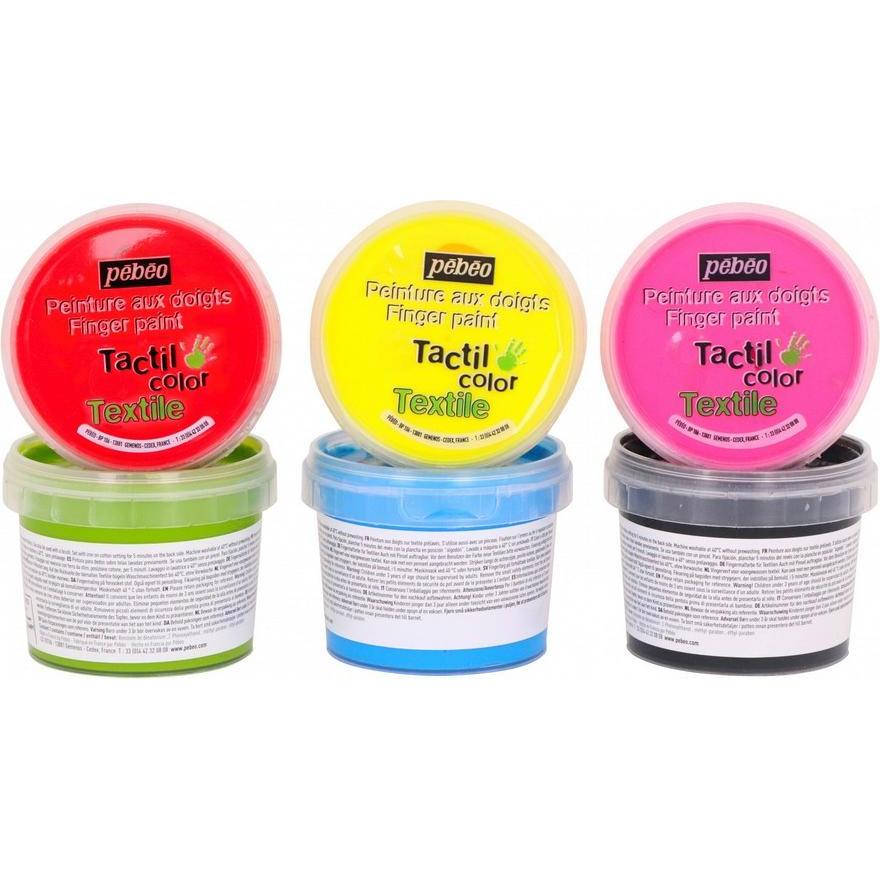 Pebeo, Künstlerfarbe + Bastelfarbe, Tactilcolor Textile 6 sortiert Töpfe (100 ml)