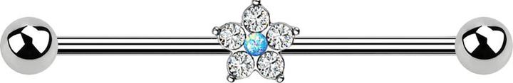 Produktbild Star Piercing Barbell silber Kristallblume silber Opal blau (Messing, Chirurgenstahl 316L)