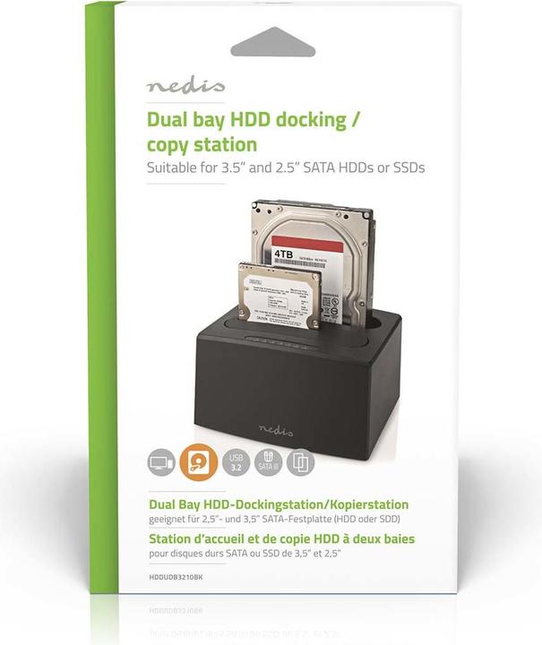 Actual product image Nedis Hard Drive Docking Station | USB 3.2 Gen1 | USB Type-A | 2 Hard Drives | 2.5 / 3.5 " | USB 3.2