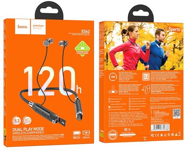 Image du produit Hoco - Bluetooth Earphones (ES62) - for Sport, Support BT, TF card - Black (120 h, Sans fil)