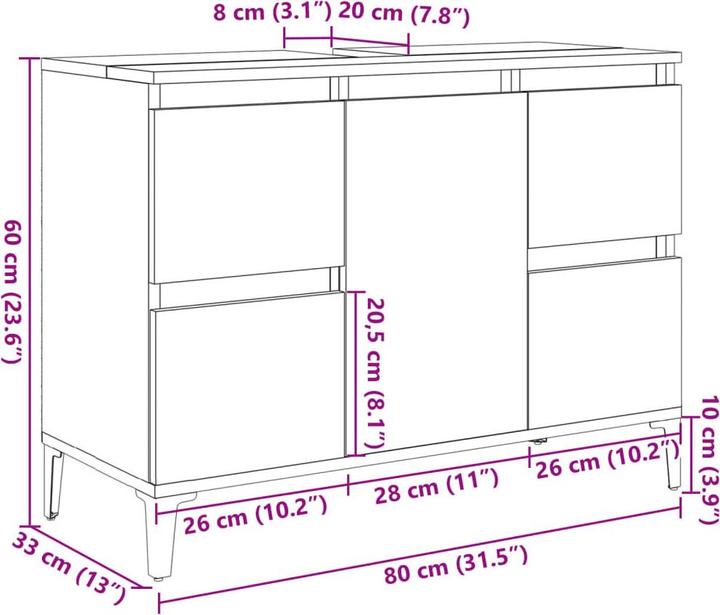 Produktbild VidaXL Badschrank (80 x 33 x 60 cm)