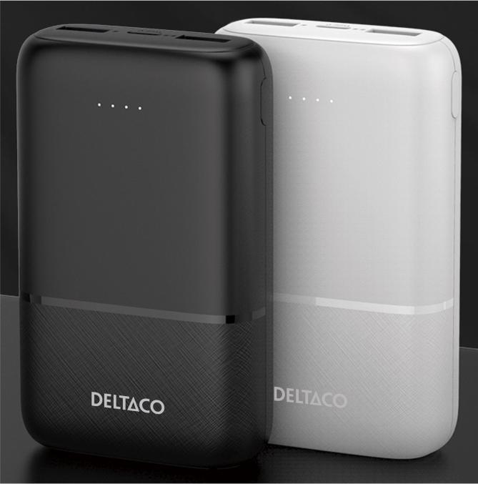 Deltaco Powerbank 10,000 mAh, 2x USB-A, 1x USB-C (10000 mAh, 10 W, 37 Wh)
