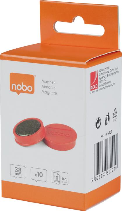 Actual product image Nobo Magnet round 38mm 1915307 red 10 pieces (10 x)