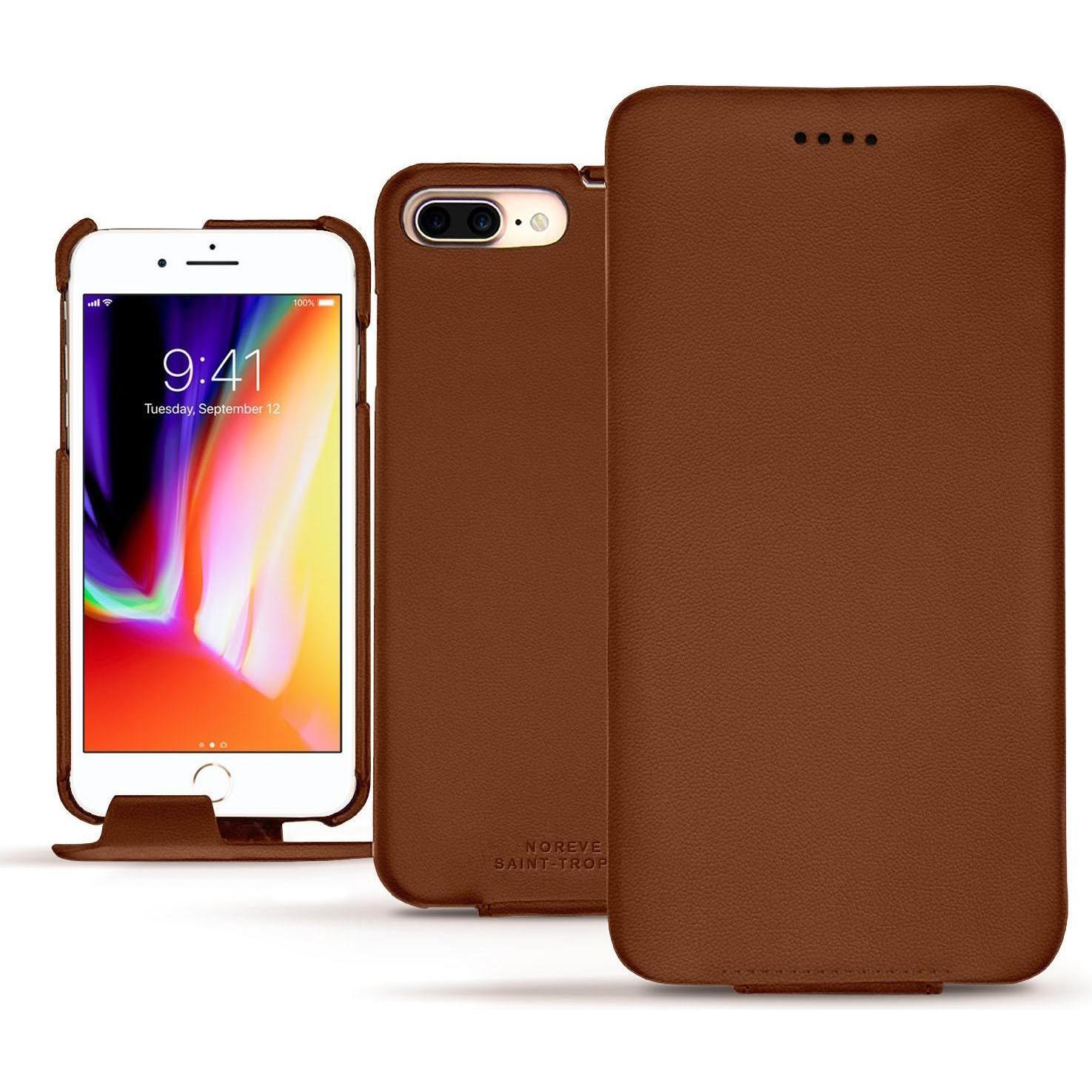 Noreve Lederschutzhülle vertikal (Apple iPhone 8 Plus), Smartphone Hülle, Braun