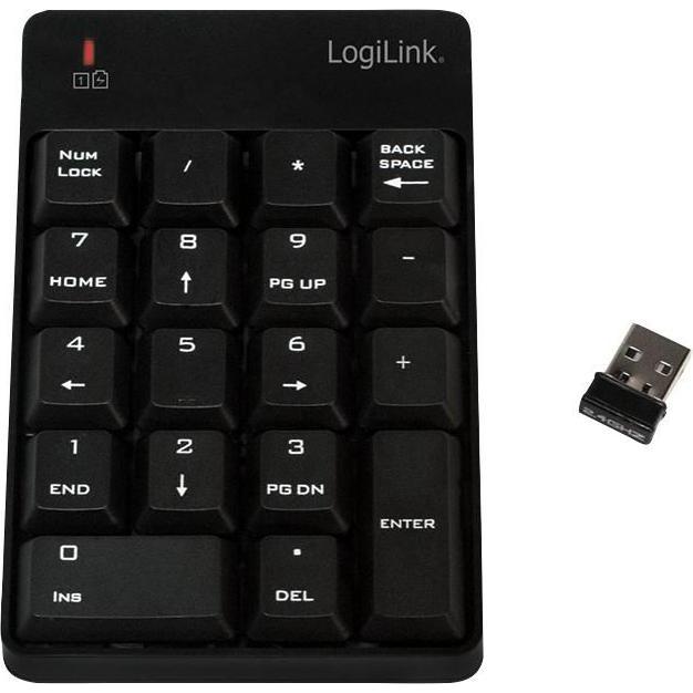 LogiLink ID0120 (Nummernblock, Kabellos), Tastatur, Schwarz