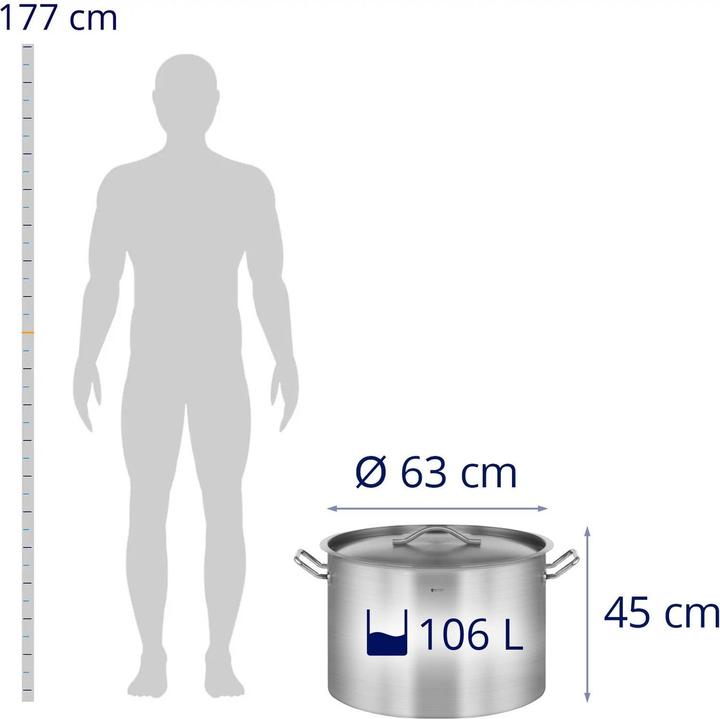 Produktbild Royal Catering Kochtopf Induktion 106 Liter Kochtopf Mit Deckel Suppentopf Grosser Topf Eintopf (Kochtopf, Edelstahl, 60 x 45 cm)