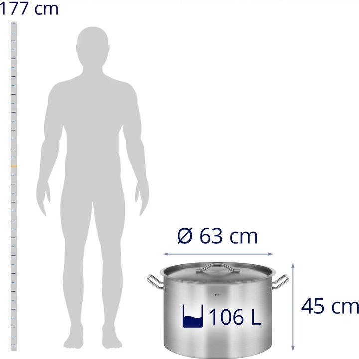 Produktbild Royal Catering Kochtopf Induktion 106 Liter Kochtopf Mit Deckel Suppentopf Grosser Topf Eintopf (60 cm, Kochtopf, Edelstahl)