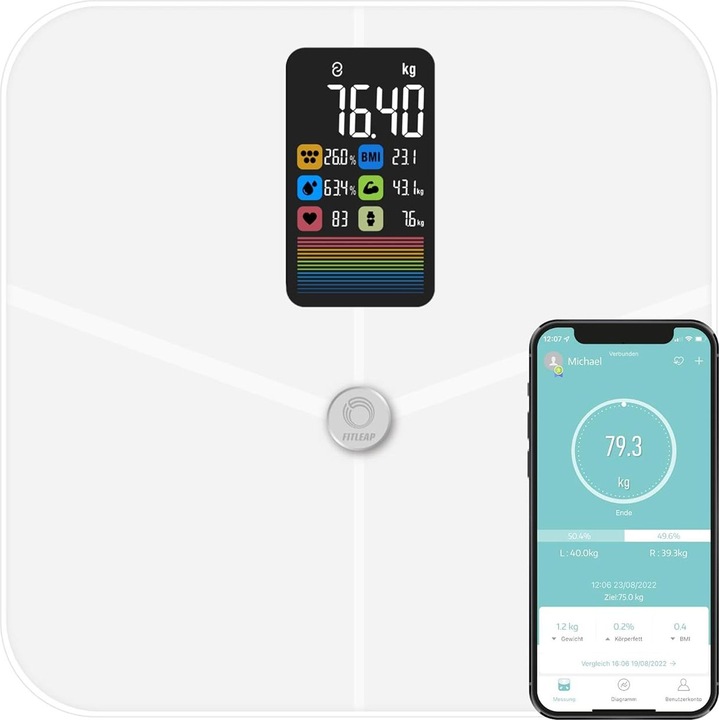 Image du produit Fitleap Waage mit Körperfett- & Muskelanalyse, Digitale Personenwaage (180 kg)