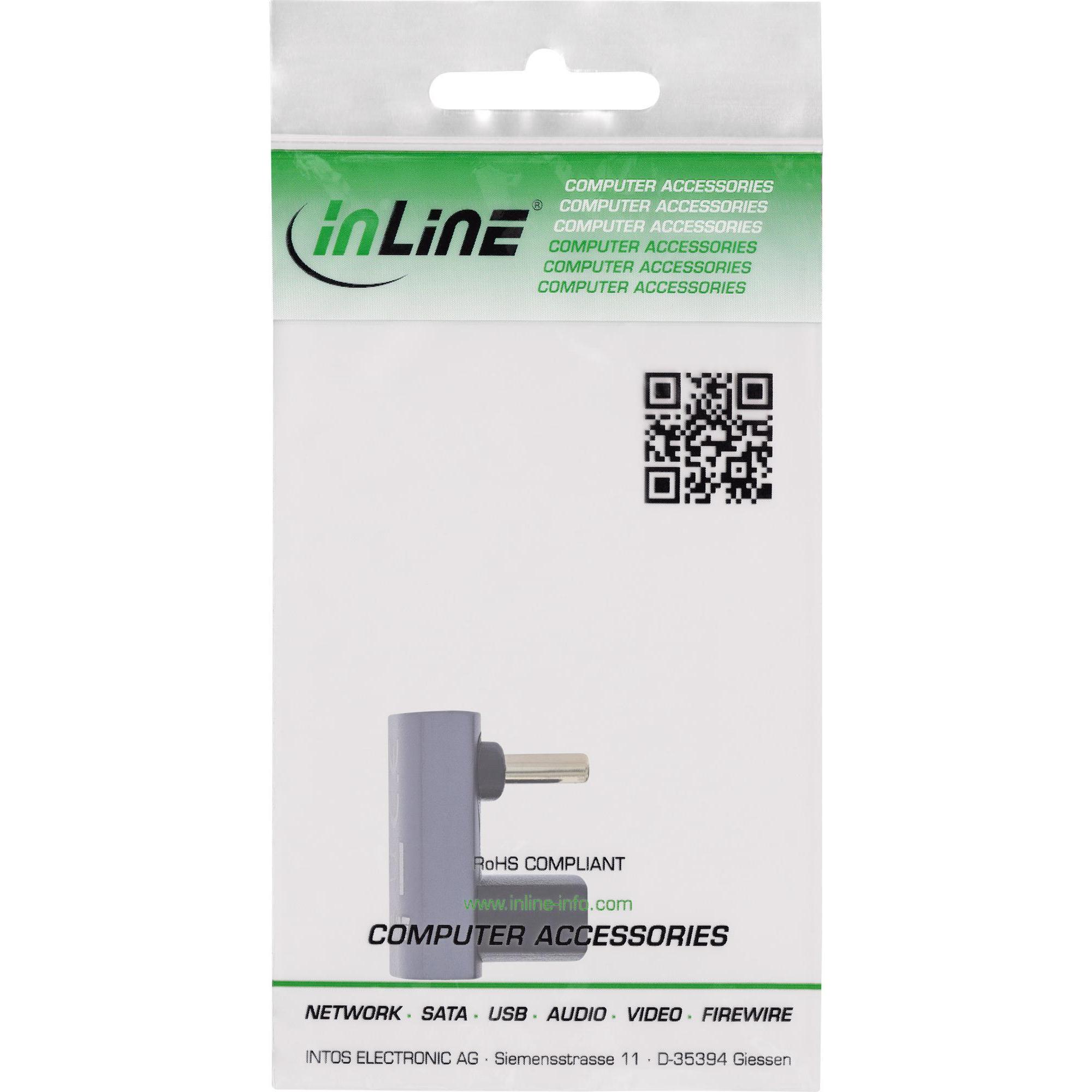 InLine USB4 Adapter, USB-C Stecker/Buchse 180°, Aluminium, grau (USB Typ-C), Data + Video Adapter, Grau
