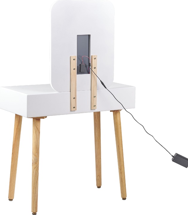 Produktbild Beliani Schminktisch mit 2 Schubladen, LED-Spiegel und Hocker Weiss/Grau DIEPPE (80 x 40 x 134 cm)