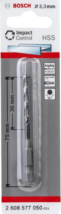 Produktbild Bosch Professional Zubehör HSS Spiralbohrer mit Sechskantschaft 3,3 mm (3.3 Millimeter)