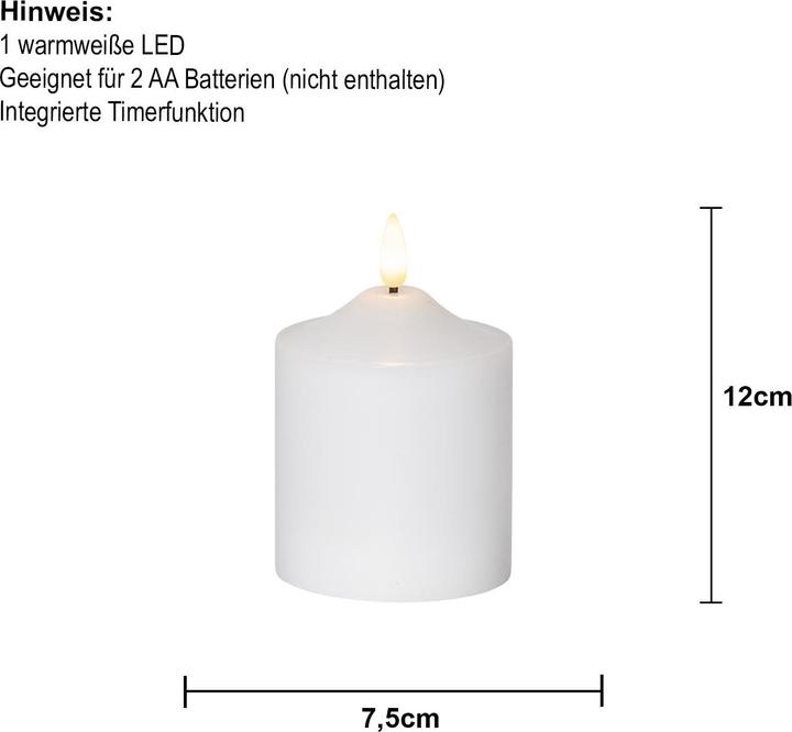 Produktbild Star Trading LED-Kerze Pillar Flamme 7.5 cm x 12 cm, Weiss (1 x)