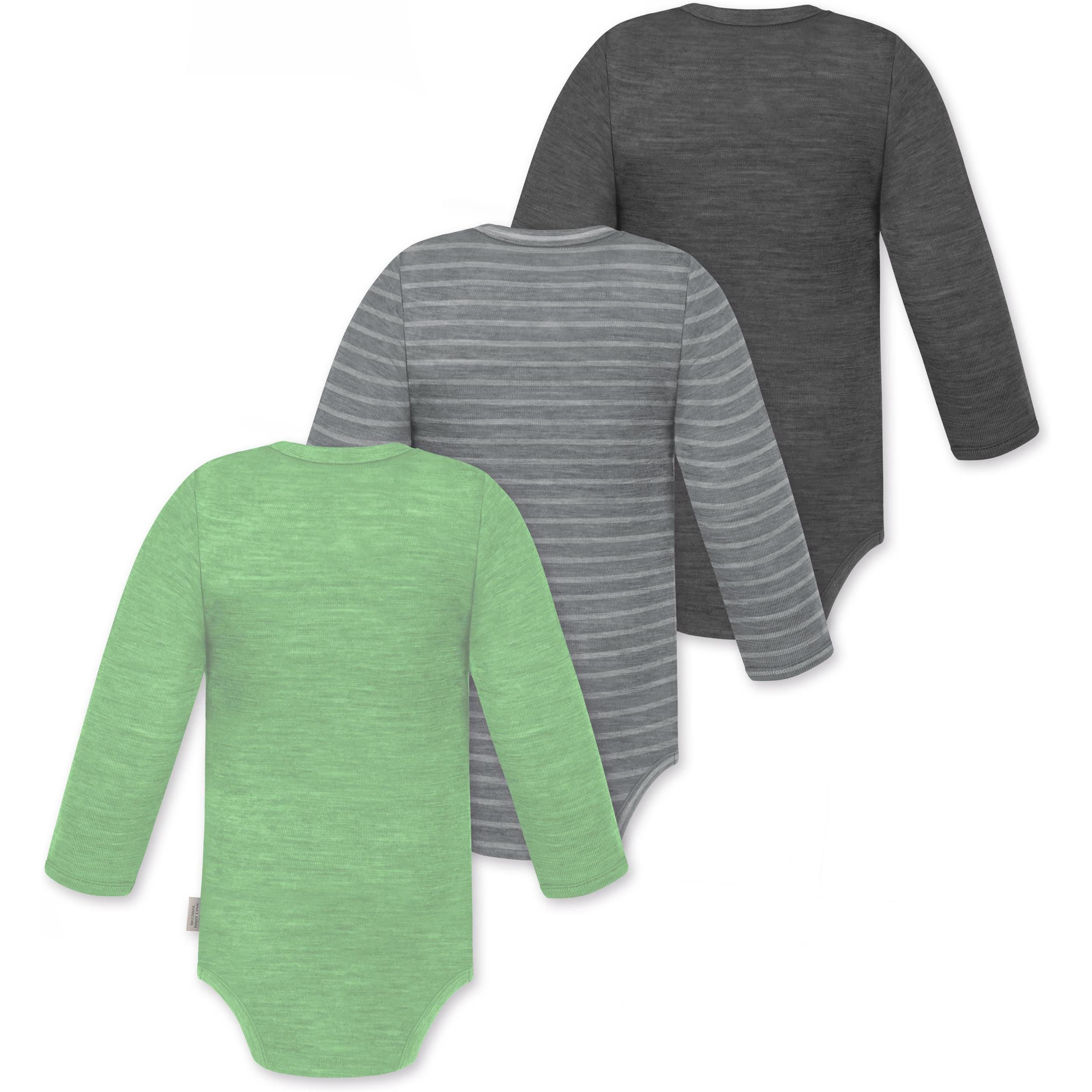 Thumbnail - Normani, Herren, Body, 3er Pack Baby Merino Langarmbody „Tuai" - 9403, Grau, (68)