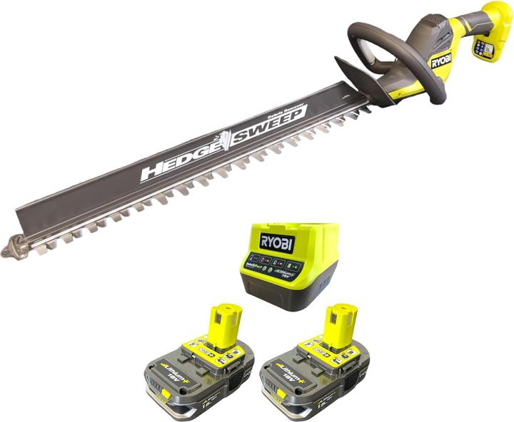 Actual product image Ryobi RY18HT55A-215 18 V ONE+ cordless hedge trimmer 55 cm + 2x battery 1.5 Ah + charger (Rechargeable battery operated)