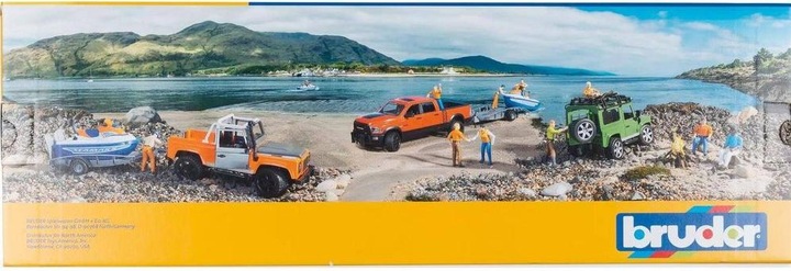 Produktbild Bruder Fahrzeug Land Rover Defender Pick Up mit Anhänger, Jet-Ski und Fahrer