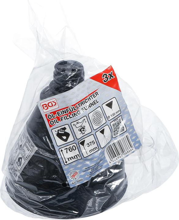 Image du produit BGS Jeu d’entonnoirs de remplissage d’huile avec buse et tuyau flexibles Ø 135 mm 3 pièces