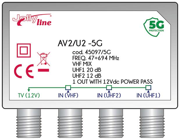 Actual product image G.B.S. Elettronica AV2/U2-5G TV signal amplifier 40 - 694 MHz (Amplifier)