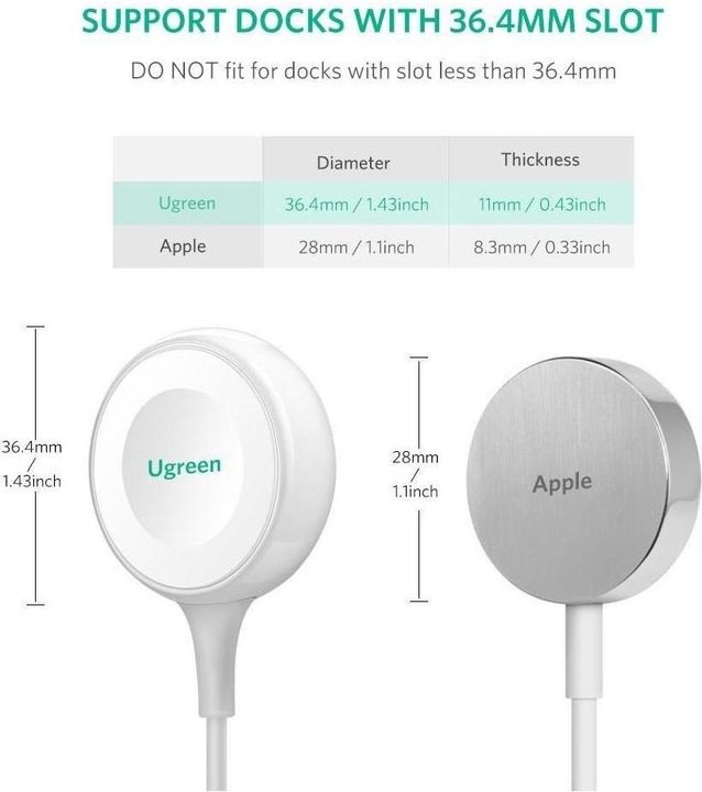 Actual product image Ugreen Wireless Charging for Apple Watch with USB-A (5 W)