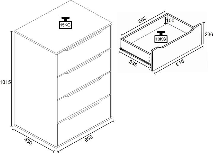 Nährwerte und Zutaten VCM Sideboard Nachttisch Schublade Malira XL