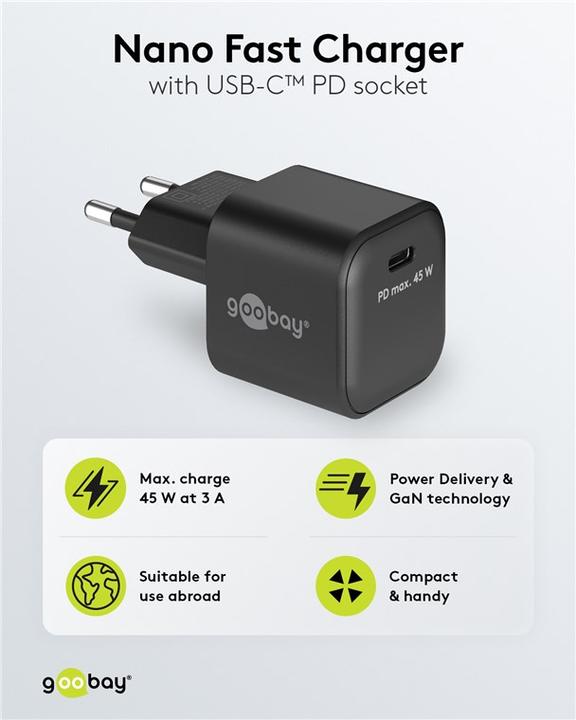 Actual product image Goobay USB C Nano Quick Charger with GaN technology (45 W)