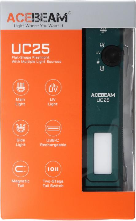 Actual product image AceBeam UC25 mit 3.100 Lm Kalt.- Warmweissem / UV Licht und grünem Laser / Grün (14.20 cm, 3100 lm)